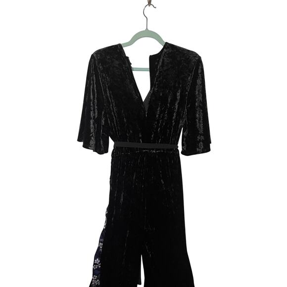 Disney Princess Womens L black floral wide leg faux wrap half sleeve jumpsuit - Picture 3 of 10